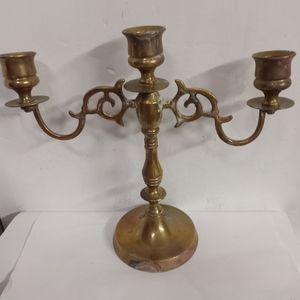 Vintage Distressed Brass 3-Candle Candelabra House of Global Art  ENGLAND